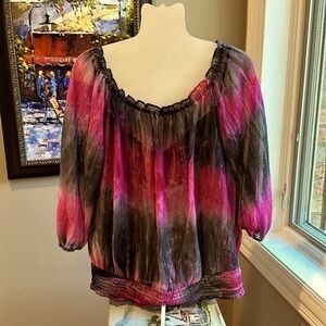 Women’s Top Size 12 Peter Nygard Sheer Outer with Black Silky Tank